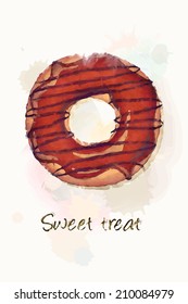 Un rosquero helado de chocolate, diseño de acuarela. Formato vectorial EPS10