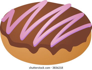 Chocolate icing donut with pink swirl vector isometric illustration