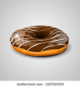Chocolate icing donut. Vector drawing illustration.