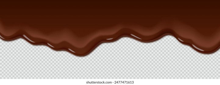 Chocolate icing pours over a white background. Thick and rich chocolate icing for decoration or advertising banner on transparent background. Space for copying text