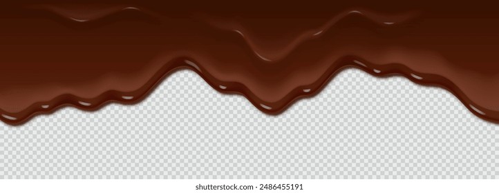 Chocolate icing pours over a white background. Thick and rich chocolate icing for decoration or advertising banner on transparent background. Space for copying text