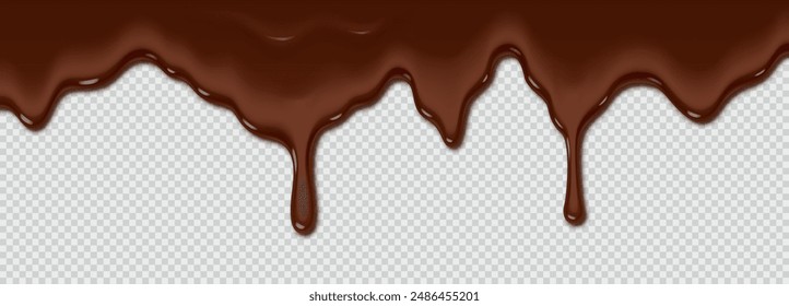 Chocolate icing pours over a white background. Thick and rich chocolate icing for decoration or advertising banner on transparent background. Space for copying text