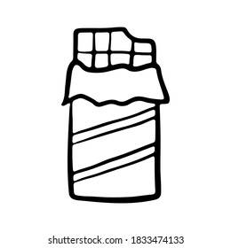 Chocolate icon. Black contour silhouette. Ink sketch drawing. Vector flat graphic hand drawn illustration. The isolated object on a white background. Isolate.