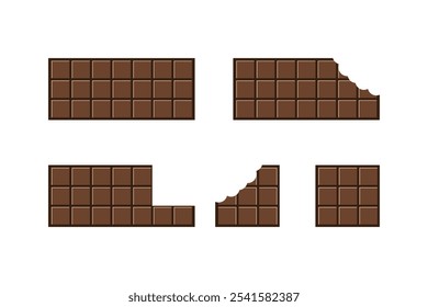 Chocolate icon in cartoon style isolated on white background. With a variety of styles of whole, chunks, and chocolate bites. Dessert symbol.