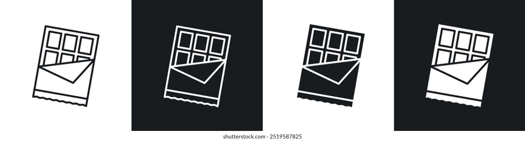 Chocolate icon collection in black and white filled and stroke line style.