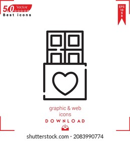 chocolate icon on white background. Vector premium design icons for Valentine's day icons, web site design, mobile app, logo, user interface. Editable stroke. Vector Illustration Eps10