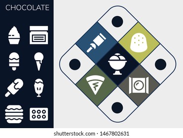 chocolate icon set. 13 filled chocolate icons.  Simple modern icons about  - Ice cream, Macaron, Cupcake, Popsicle, Sundae, Cream, Gumdrop, Candy, Crepe