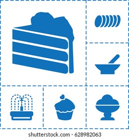 Chocolate icon. set of 6 chocolate filled icons such as bowl, fountain, muffin, cookie, ice cream