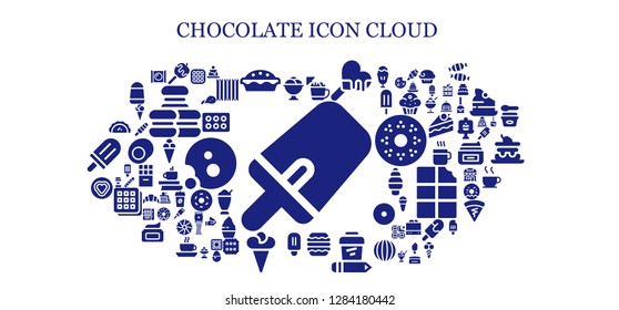  chocolate icon set. 93 filled chocolate icons. Simple modern icons about  - Popsicle, Ice cream, Caramelized apple, Cake, Macaron, Coffee, Candy, Pastry, Waffle, Creme caramel