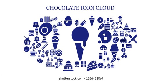  chocolate icon set. 93 filled chocolate icons. Simple modern icons about  - Ice cream, Popsicle, Churros, Candy, Chocolate, Cookie, Cake, Cookies, Brownie, Biscuit, Scone, Gumdrop