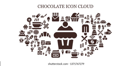 chocolate icon set. 93 filled chocolate icons.  Simple modern icons about  - Muffin, Cake, Chocolate, bar, Coffee, Ice cream, Snack cake, Cream, Popsicle, Creme caramel