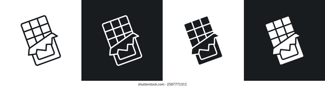 Chocolate icon set black and white colors. Graphic Vector icons pack