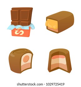 Chocolate icon set. Cartoon set of chocolate vector icons for web design isolated on white background