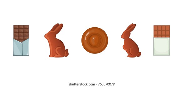 Chocolate icon set. Cartoon set of chocolate vector icons for your web design isolated on white background