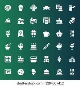 chocolate icon set. Collection of 36 filled chocolate icons included Chocolate, Cake, Dessert, Irish coffee, Cookies, Coffee, Macarons, Popsicle, Gummy bear, Ice box, Waffle, Ice cream