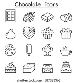 Chocolate icon set in thin line style