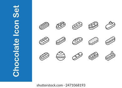 Chocolate éclair icon set in various styles