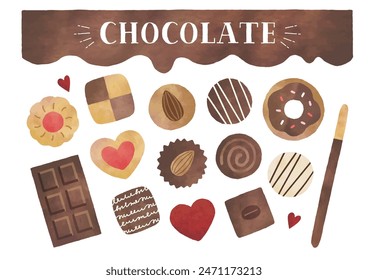 Chocolate icons collection watercolor painting