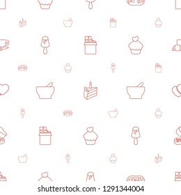 chocolate icons pattern seamless white background. Included editable line piece of cake, donut, ice cream on stick, bowl, muffin, cookies icons. chocolate icons for web and mobile.