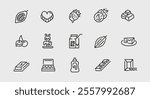 Chocolate icons. Set of 15 chocolate trendy minimal icons. Example: Cocoa bean, Chocolate bar, Chocolate chip cookie icon. Design signs for web page, mobile app, packaging design. Vector illustration