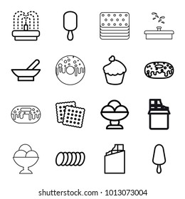 Chocolate icons. set of 16 editable outline chocolate icons such as bowl, cookies, chocolate, ice cream, ice cream on stick, donut, fountain, muffin, cookie