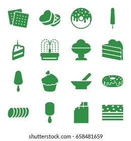 Chocolate icons set. set of 16 chocolate filled icons such as bowl, cookies, ice cream on stick, donut, fountain, muffin, sweet box, piece of cake, cookie, ice cream
