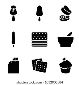 Chocolate icons. set of 9 editable filled chocolate icons such as cookies, chocolate, ice cream on stick, muffin, bowl, piece of cake