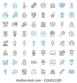 chocolate icons set. Collection of chocolate with breakfast, pancakes, ice cream, candy, cookie, cake, sweet, donuts, smore, coffee, candy machine. Editable and scalable chocolate icons.