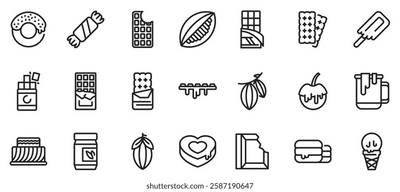 Chocolate icons set, outline style .vector. editable	