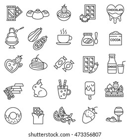 chocolate icons set. sweets collection. Thin line design