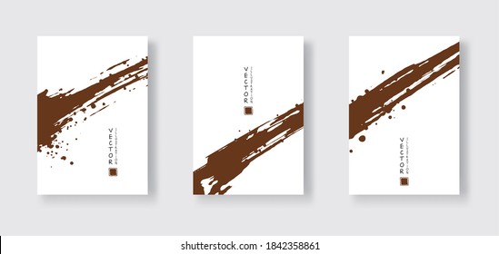 chocolate ink brush stroke on white background. Japanese style. Vector illustration of grunge wave stains.Vector brushes illustration.