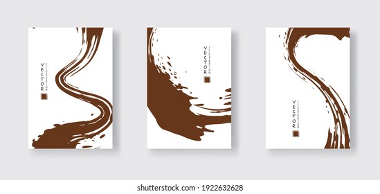 chocolate ink brush stroke on white background. Japanese style. Vector illustration of grunge wave stains.Vector brushes illustration.