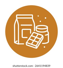 Chocolate jar and bag in circle. Icon symbol illustration