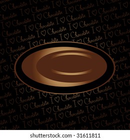 Chocolate label isolated on "i love chocolate" pattern wallpaper background