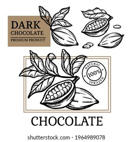CHOCOLATE LABELS Cocoa Design Of Stickers And Labels For Sweet Products In Vintage Style Monochrome Hand Drawn Sketch Clip Art Vector Illustration Set For Print