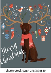 Chocolate labrador recuperador de navidad de perro diseño ilustración vectorial para uso en diseño e impresión de carteles