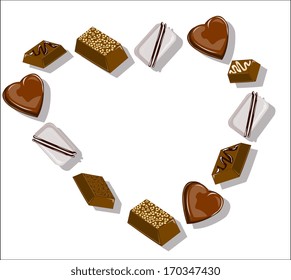 chocolate laid out in the shape of heart