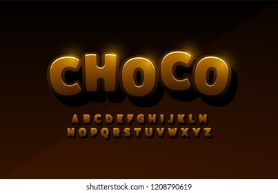 Chocolate latin alphabet. Typography comic logo designs concept. typeset cocoa dessert design concept