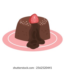 Chocolate Lava Cake cartoon flat illustration