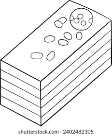 Chocolate Layer Rectangle Cake Black and White Vector Line Art Illustration
