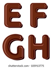 Chocolate letter E F G H isolated on white background
