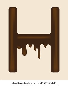 Chocolate letter H.Vector chocolate alphabet.