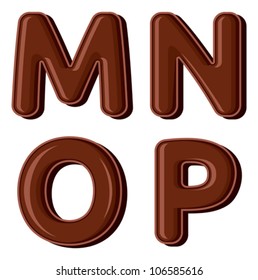 Chocolate letter M N O P isolated on white background