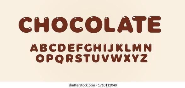 Chocolate Letters Set. Brown Bold Style Alphabet. Font For Candy Cover, Kids Birthday, Chokolate Drink And Food Logo, Vector Typography Design.
