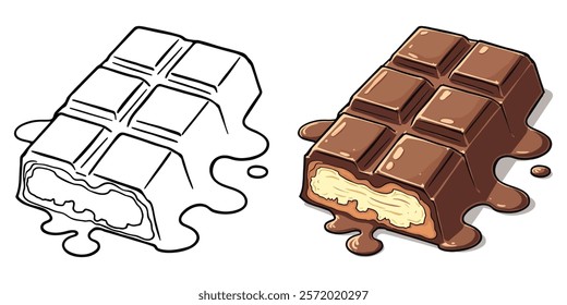 Chocolate Line Art Vector Illustration Black and White with Coloring Sample. Bold and Easy Food, Sweets, Drinks, Dessert, and Snacks Coloring Pages for Adults and Kids.