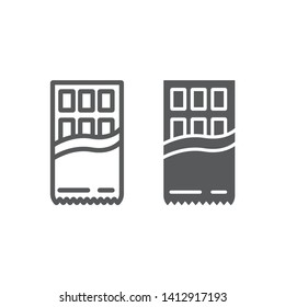 Chocolate line and glyph icon, food and sweet, wrapped chocolate sign, vector graphics, a linear pattern on a white background, eps 10.