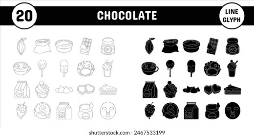 Chocolate Line Glyph Vector Illustration Icon Sticker Set Design Materials