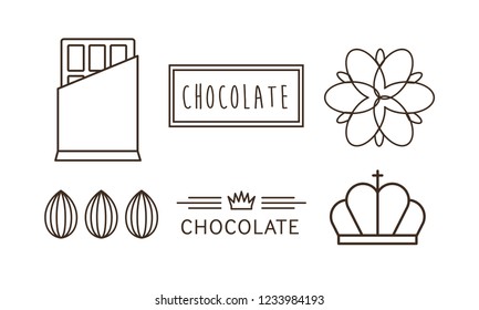 Chocolate line icons set, logo, label, badge or emblem vector Illustration on a white background