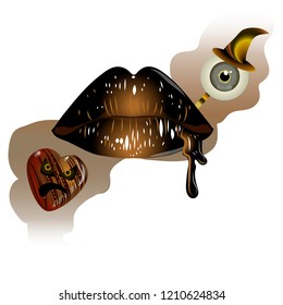 Chocolate lips with gingerbread eye and hat