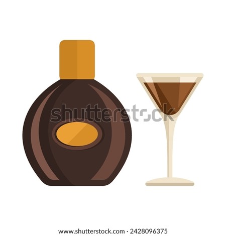 Chocolate liqueur bottle and glass vector illustration